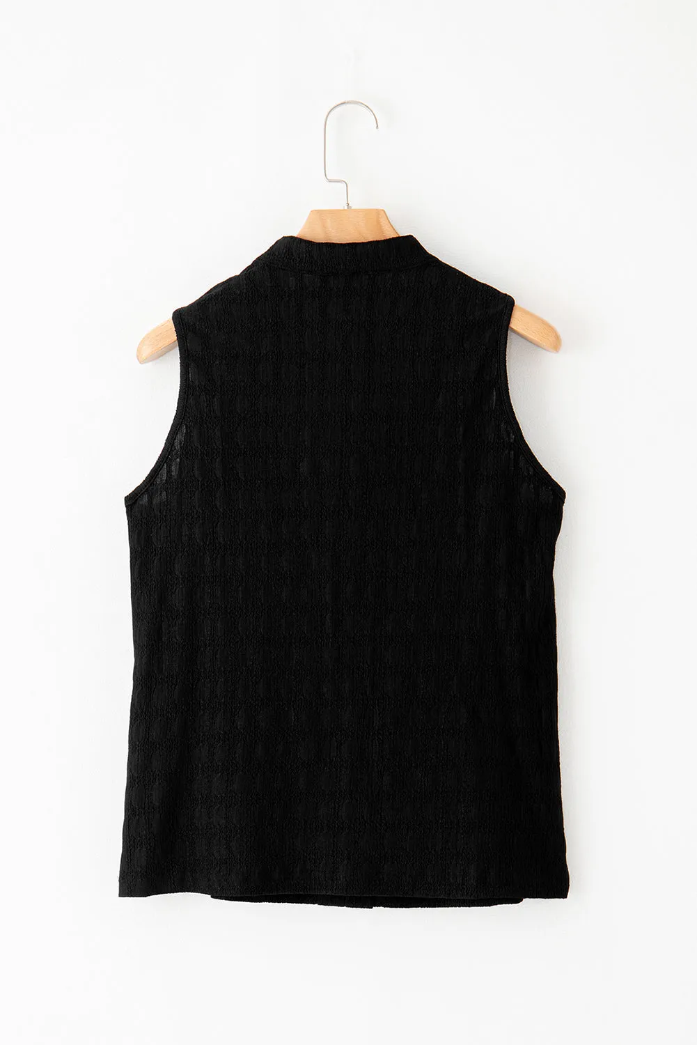 Elegant Lattice Textured Split Neck Tank Top